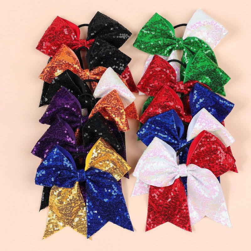 ZOONAI 2Pcs Women Teen Girls Large Sequins Hair Bows Elastic