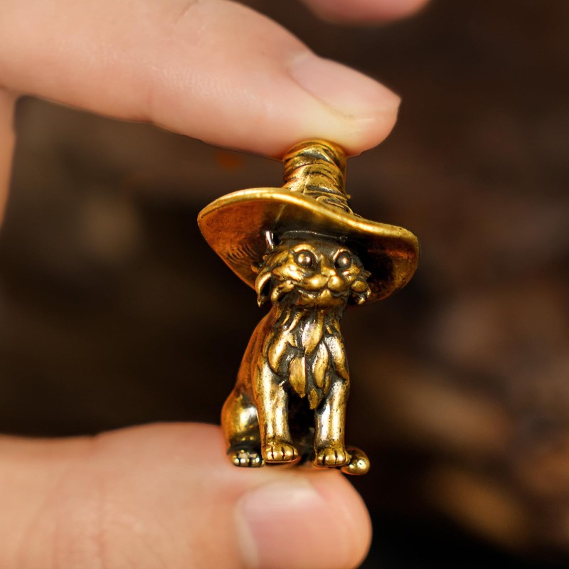 CHOVY Retro Handcrafted Witch Cat Ornament - 100% Solid Brass