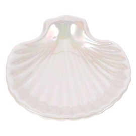 Ipetboom Ceramic Shell Shaped Jewelry Dish Ring Holder for Rings Earrings Necklaces and Bracelets Elegant Desktop Organizer for Accessories White Pearl Glaze Design