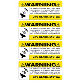 GPS 4 pack 3.5"x1.5" YELLOW Anti Theft STICKERS #FS009 Vehicle Security System Alarm Decal Car Truck