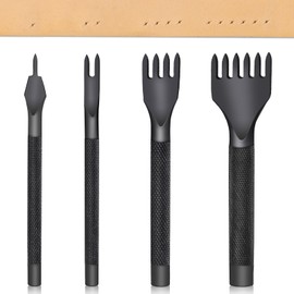 QMNNMA 4 Pcs 5 mm Leather Hole Punch Tool, Leather Stitching Punch Leather Chisel 1/2/4/6 Leather Prong Punch Tool Set Leather Lacing Stitching Punch Tool for Leather Craft Projects