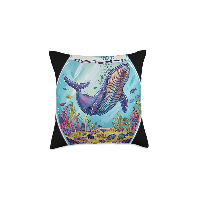 Whale in Fishbowl Marine Life Throw Pillow