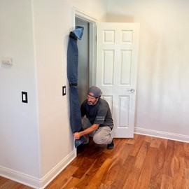 Forearm Forklift Door Jamb Protector Pad with 3 Sewn-in Steel Spring Clips, 72" L x 24" W, Blue/Light Blue