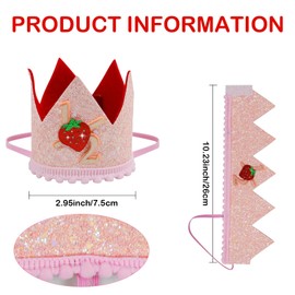Xugoox Baby Half Birthday Hat, Pink Sequin 6 Months Party Crown with Strawberry, Cute Baby Girl 1/2 Birthday Party Decor