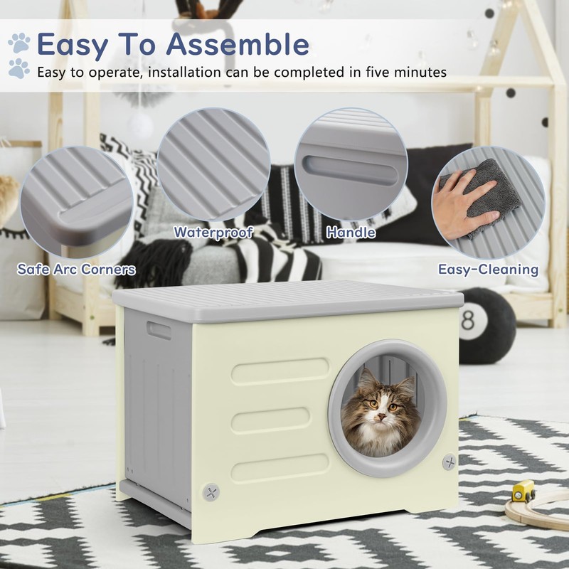 Plastic Cat House for Outdoor Indoor Use, Stackable Feral Cat