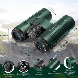 HURYSIN ED 8x33 Binoculars – HD Optical System, Nitrogen-Filled and Waterproof & Fogproof, Non-Slip Silicone Grip for Comfortable Handling, Perfect for Hunting, Bird Watching, Hiking, Travel