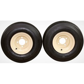 Antego Tire & Wheel 18x8.50-8 Tires on 8x7 Beige/Tan Wheel Assemblies for Golf Carts and Lawn Mowers (Set of 2)
