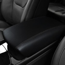 DEYTOP Center Console Cover for Ford Edge 2015-2025 Accessories Car Armrest Cover for Ford Edge 2015 2016 2017 2018-2025 Anti-Scratch Leather Armrest Pad Protector (Black with Black Stitches)