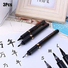 Refill Brush Calligraphy Pens, Professional Calligraphy Pen Set of 3 Black Brush Marker Pens, Calligraphy Ink Pens Set for Beginners Writing, Signature, Illustration, Design and Drawing