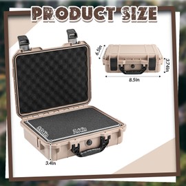 Relaxweex 8.5 x 6.5 x 3.7 Inch Waterproof Hard Case with DIY Customizable Foam Insert Portable Protective Case with Knife for Camera Drones Equipments Tools Test Instruments (Tan)