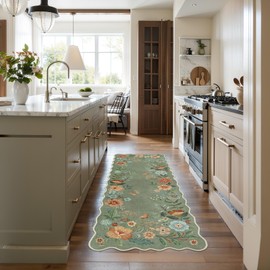 Lahome Floral Runners for Hallways, 2X6 Kitchen Runner Rug Ultra-Thin Soft Rug, Non-Slip Washable Rug Runner Stain Resistant Boho Rug Low-Pile Carpet Runner for ‎Laundry Bathroom Bedroom(2x6ft,Green)