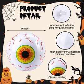 4 Pcs Summer Halloween Pool Decorations Funny Inflatable Floats 16" Include Giant Eyeball and Inflatable Pumpkin Decor for Pool Beach Halloween Decor Spooky Themed Party Supplies