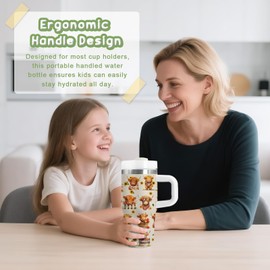 xiiai Highland Cow Gifts - 14oz Kids Highland Cattle Yak Tumbler with Handle and Straw, Stainless Steel Insulated Water Cup, for Boys & Girls, Travel - Farm Animal Cow Children Birthday Gift Cup(1pc)