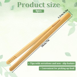 4 Pcs Bamboo Tongs, 7 Inch Reusable Wooden Toaster Tongs Multipurpose Natural Wooden Tong Long Kitchen Utensil Tong for Holding Fruit Baking Cheese Bacon Bread Muffin Pickles, Brown