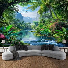 FENDROM Nature Tropical Rain Forest Tapestry Fantasy Landscape Mountain River Jungel Wall Hanging Tapestries for Bedroom Living Room Dorm