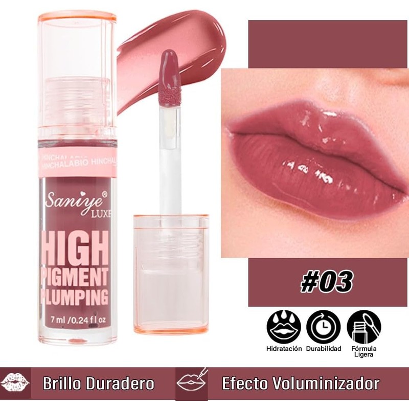 Saniye Brillo Labial de Alto Pigmento con Efecto Voluminizador LS021,