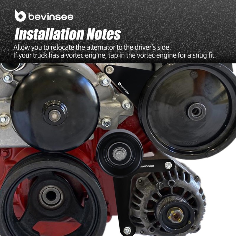 Bevinsee LS Power Steering Pump Alternator Low Mount Bracket Compatible