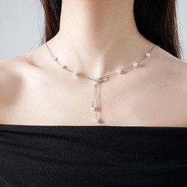 Pearl Necklace for Women Trendy 14K Gold Plated Layered Daisy Jewelry Set Choker Birthday Mothers Day Christmas Gifts for Women With Box(1-Pearl+Bow)