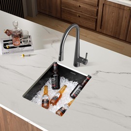 SINKVINE Black Wet Bar Sink Undermount 14 x 18 inch, PVD Nano Stainless Steel Kitchen Sink Single Bowl, RV Outdoor Prep Basin with Drain Strainer, Bottom Rise Grid, Roll-up Drying Unit, Dark Grey