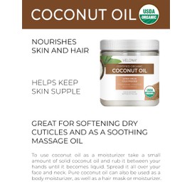 Velona USDA Certified Organic Coconut Oil Extra Virgin - 8 fl oz | Food and Cosmetic Grade | in jar | Extra Virgin, Cold Pressed