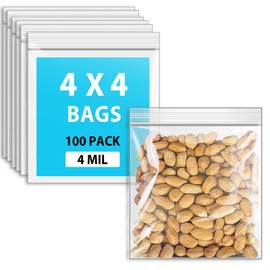 4x4 Zip Plastic Bags, 4 Mil Heavy Duty Zipper Reclosable Clear Plastic Poly Bags, 4" x 4" (Pack of 100)
