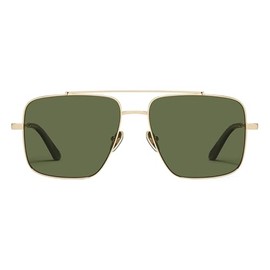 Quay - Men's Sunglasses, Polarized Aviator Lenses with UV Protection, Oversized Sunglasses (Level Out, Gold/Green)