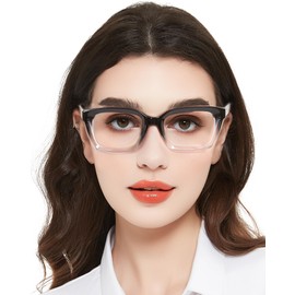 MARE AZZURO Blue Light Blocking Reading Glasses 2.25 Women Large HD Resin Readers 100 125 150 175 200 225 250 275 300 350 (Black+clear, 2.25)
