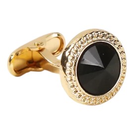 Royalty London Jewellery Luxurious Rose Gold Men's Black Crystal Gem Cufflinks Pair French Dress Wedding Cufflink Gift Set with Gift Box