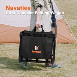 Navatiee 140L Wagon Cart Foldable, Large Capacity Collapsible Wagon with Smallest Folding Design, Utility Grocery Cart for Camping Shopping Sports, Black