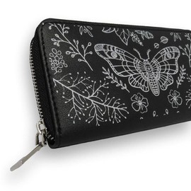 Ro Rox Deathmoth Wallet - Gothic Moth & Floral Black Zip Wallet for Women & Men