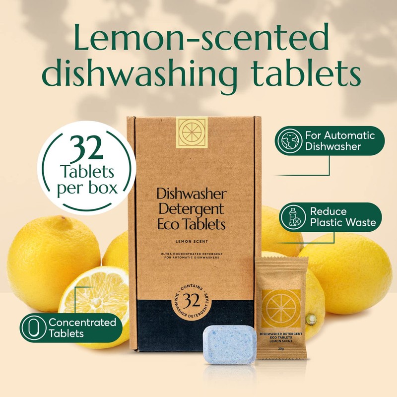 Cleanomic Dishwasher Pods (32 Eco Tabs) Soap Detergent, No Harsh