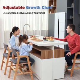 Swegrow Kids Chair with 2 - Wheels, Wooden Growth Chairs for Toddlers - Teens and Adults, Adjustable Seat - Backrest - Footrest Height, Kids Dining Chair, Study Chair with Removable Cushion