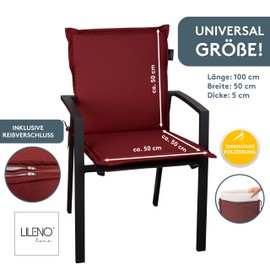 LILENO HOME Mia Garden Chair Cushions [Set of 2 - Low-Back] in Red - Comfortable Loungers as Seat Cushions for Garden Furniture - Chair Cushions for Garden Chairs and Folding Chairs