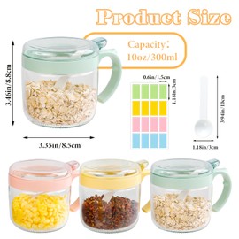 SHAIDOJIO 3 Pack Glass Seasoning Box Condiment Jar Spice Container with Lids and Spoons, 10oz Salt and Sugar Container Set, Clear Condiment Canisters Pots Topping Containers for Kitchen Coffee Bar
