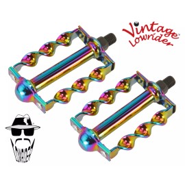 Vintage Lowrider ORIGINAL F&R Vintage Lowrider Flat Twisted Bicycle Pedals 1/2" Steel Neon Bike