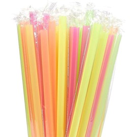100 Pack Individually Wrapped Disposable Drinking Straws for Boba, Large Plastic Straws for Smoothies, 4 Colors (10 In)