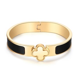 AICLESTR 18K Gold-Plated Stainless Steel Bracelet, Four-Leaf Clover Cross Lover Clasp Design, Durable Bangle in Three Sizes, Versatile Gift Choice for Women and Men