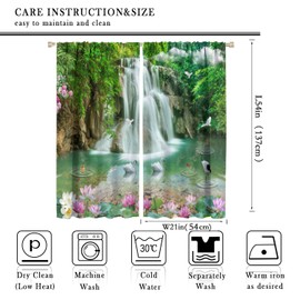 Waterfall Deocr Curtain, Japanese Style Waterfall Mountain Cloud Boat Flower Dreamy Scenes Home Decor Windows Rod Pocket Curtain for Living Room Nursery Boys Girls Bedroom Window Drapes 42" Wx54 L