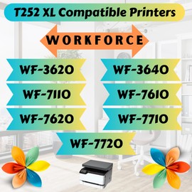 PRINTOXE® T252 XL Remanufactured 10 Cartridges | 2 Sets + 2 BK | 4 T2521BK, 2 T2522 Cyan, 2 T2523 Magenta, & 2 T2524 Yellow High Yield for WF 3640 3620 7110 7210 7610 7620 7710 7720 (10)