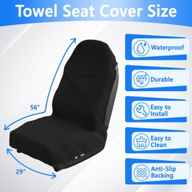 Ythropon 2PC Car Seat Cover Waterproof,Protector Front Seats Sweat Towel Car Seat Covers,Universal Non-Slip Car Seat Towel Cover for Gym Workout Running Beach Swimming for Cars SUV Trucks, Black