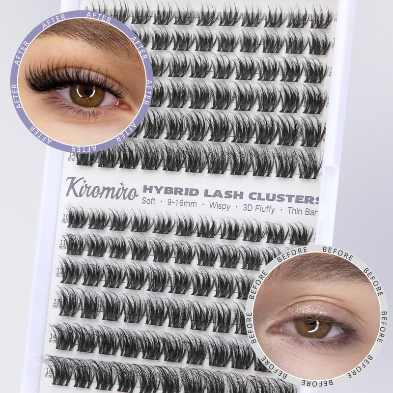 Kiromiro Wispy Lash Clusters Fluffy Eyelash Clusters 9-16mm Hybrid Cluster