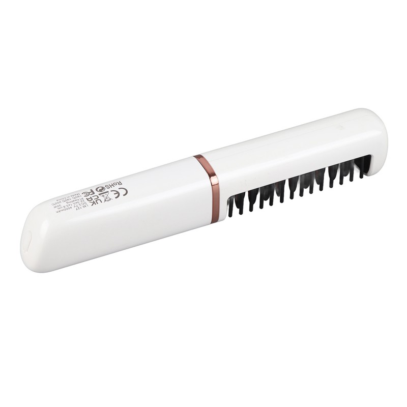 Hair Straightener Brush USB Rechargeable Hair Straightening Curling Brush Pearl