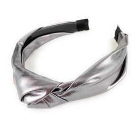 Gray turban knot headband shiny lamé fabric covered grip teeth lame shiny fabric turband 7/8 inch wide base headband