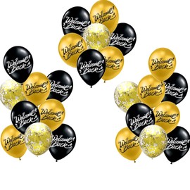Fechy Welcome Back Balloons Black and Gold Confetti Welcome Back Party Balloons for Back To School, Reunion Army Theme Deployment Return Home Family Party Decoration 26Packs