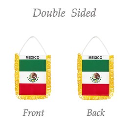 FLAGPARK Mexican Flag 4x6 inch Fringy Window Hanging Flag Car Rearview Mirror Decor Double Sided Mini Flag Banner Mexico Flag 4x6 inch