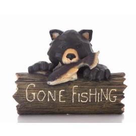 Hi-Line Gift Ltd. Bear W/Gone Fishing Sign Wildlife Garden Statue Home Yard Decor For Fisherman