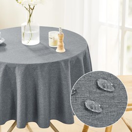 Deconovo Faux Linen Wipable Tablecloth, Table Protector for Party, Garden Table Cover for Dinner, 59in(150cm), Grey