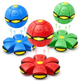 FZHZVVZPY Magic Bouncing Pop Up Balls 3 Pack with 6 LED Lights for Dogs, Dual Form Meta Ball Transforming Design, Flying Saucer Ball Toy, Interactive Bouncy Balls for Pets