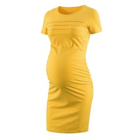 VmSlyii Summer Short Sleeve Maternity Dress Ruched Side Bodycon Causal Baby Shower Dresses, Yellow, XL