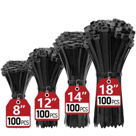 Zip Ties Assorted Sizes (18"+14"+12"+8")- 400 Pack, Zip Ties Heavy Duty with 120 lb Tensile Strength, Black Cable Ties, Wire ties, Paloka